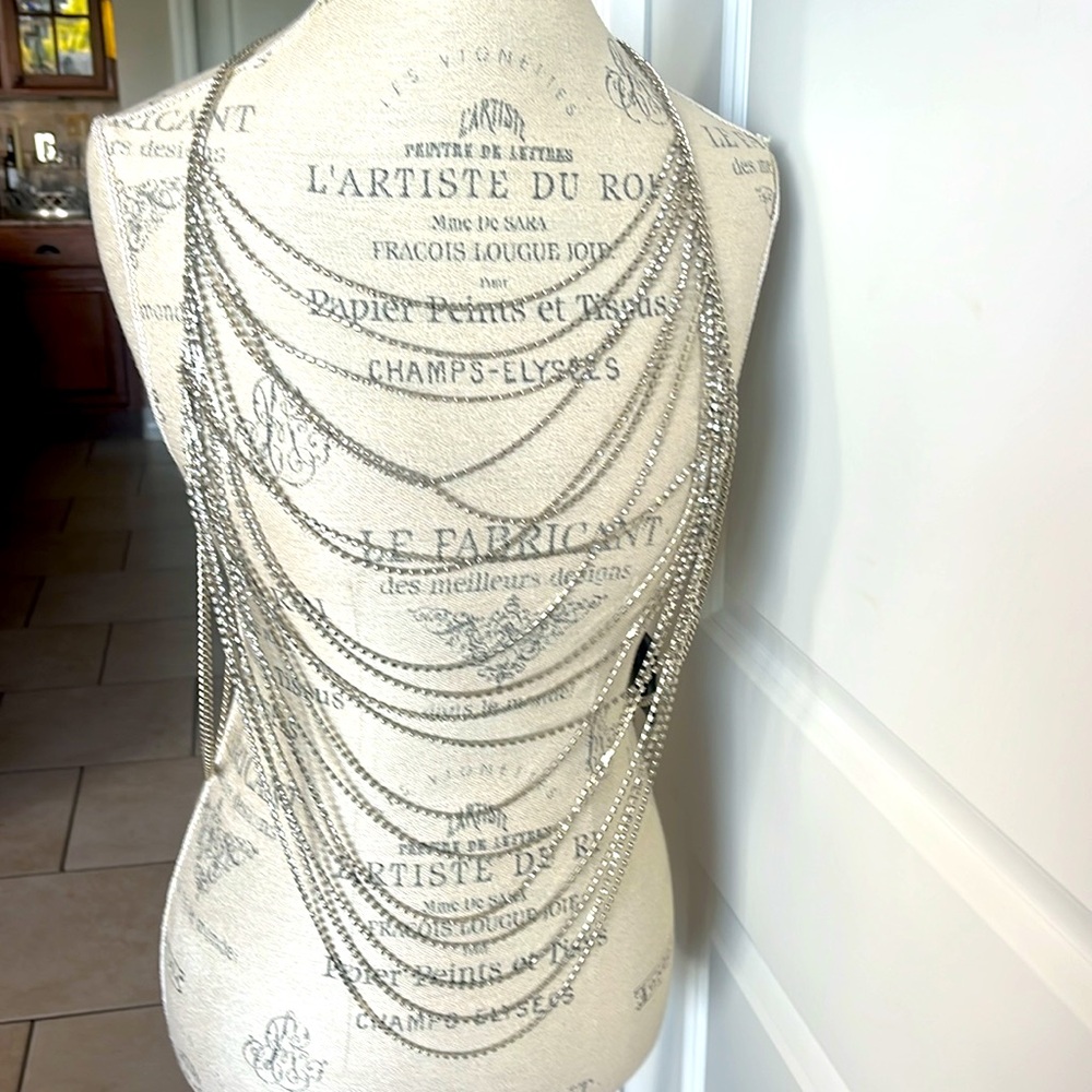 Gorgeous Silver tone and rhinestone layered 24 inch body chain harness